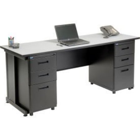 GLOBAL EQUIPMENT Interion    Office Desk with 6 drawers - 72" x 24" - Gray 670076GY